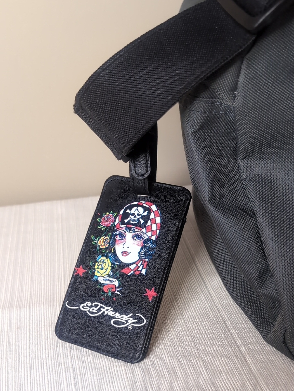 Y2K Ed Hardy Gray Duffel Bag with Bulldog Graphic by Christian Audigier - Picture 3 of 7